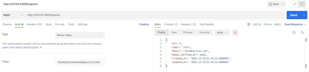 Laravel Sanctum get user