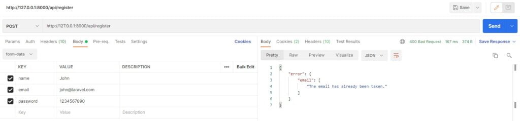 Laravel Sanctum Register User Error